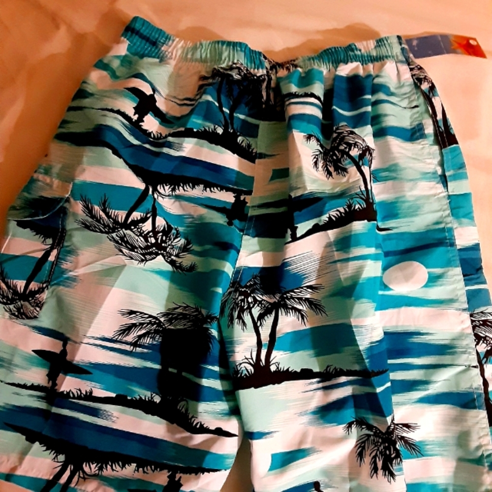 HAWAII BLUE And White MEN BOARD SWIM SHORT M/L